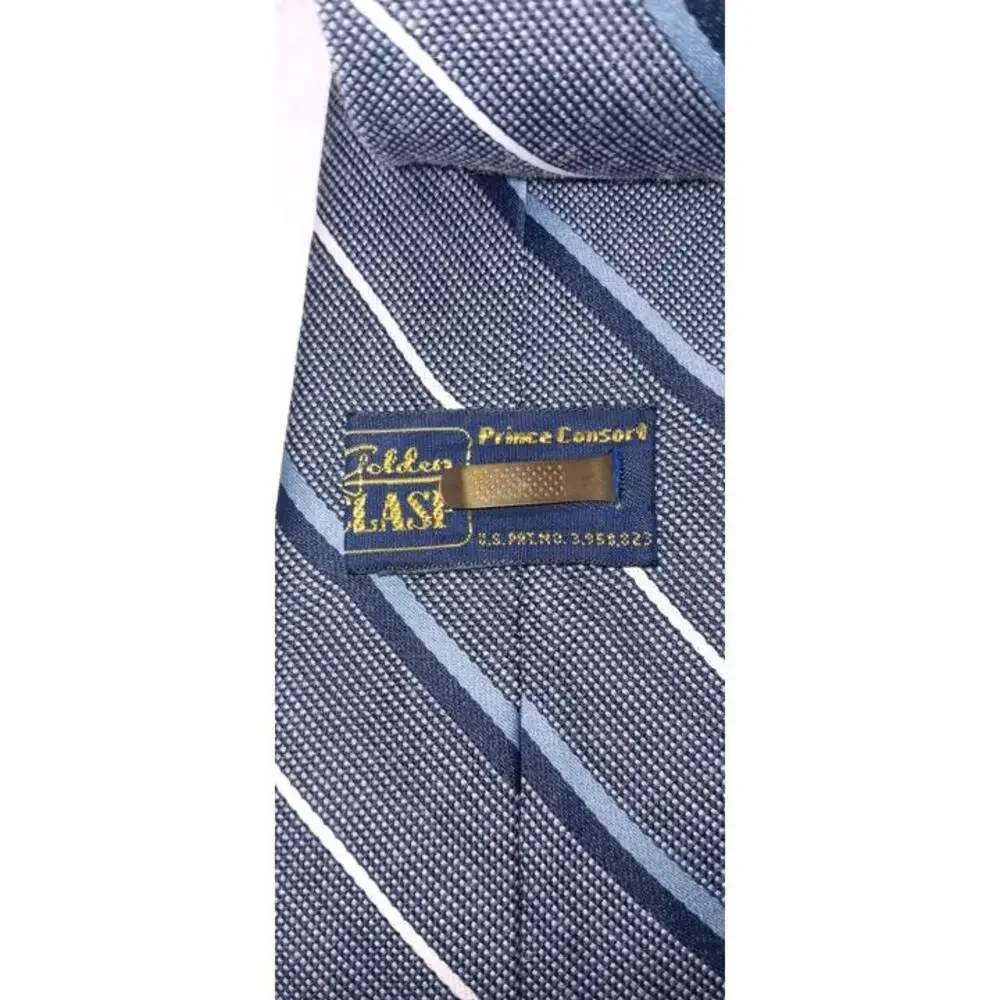 Vintage Prince Consort Golden Clasp Mens Tie Necktieck Blue Stripes
